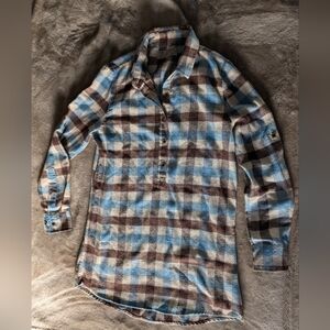 2/$15 JACHS Girlfriend Flannel shirt Women's XS Blue Brown White Checker Cotton